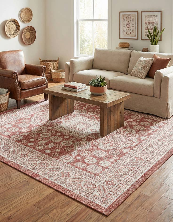 Detail image of 5' 3 x 5' 3  Washable Aztec Indoor / Outdoor Square Rug