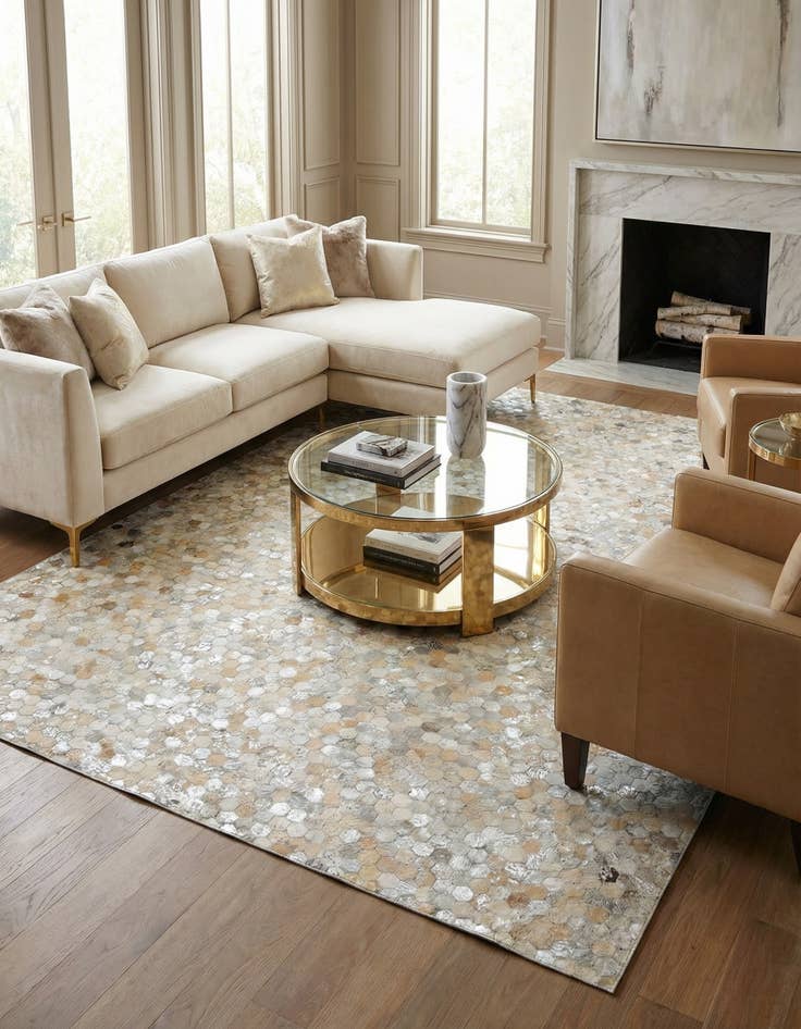 Detail image of 8' 1 x 9' 9 Cowhide Leather Rug