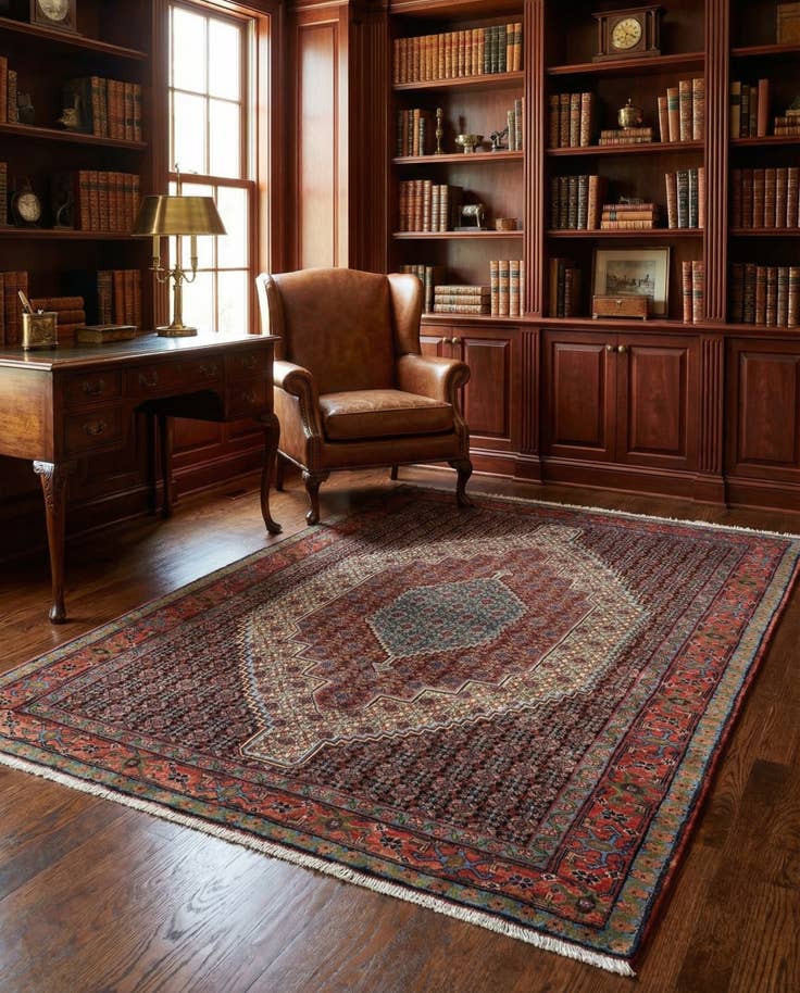 Detail image of 4' 2 x 5' 4 Hand Knotted Birjend Persian Wool Rug