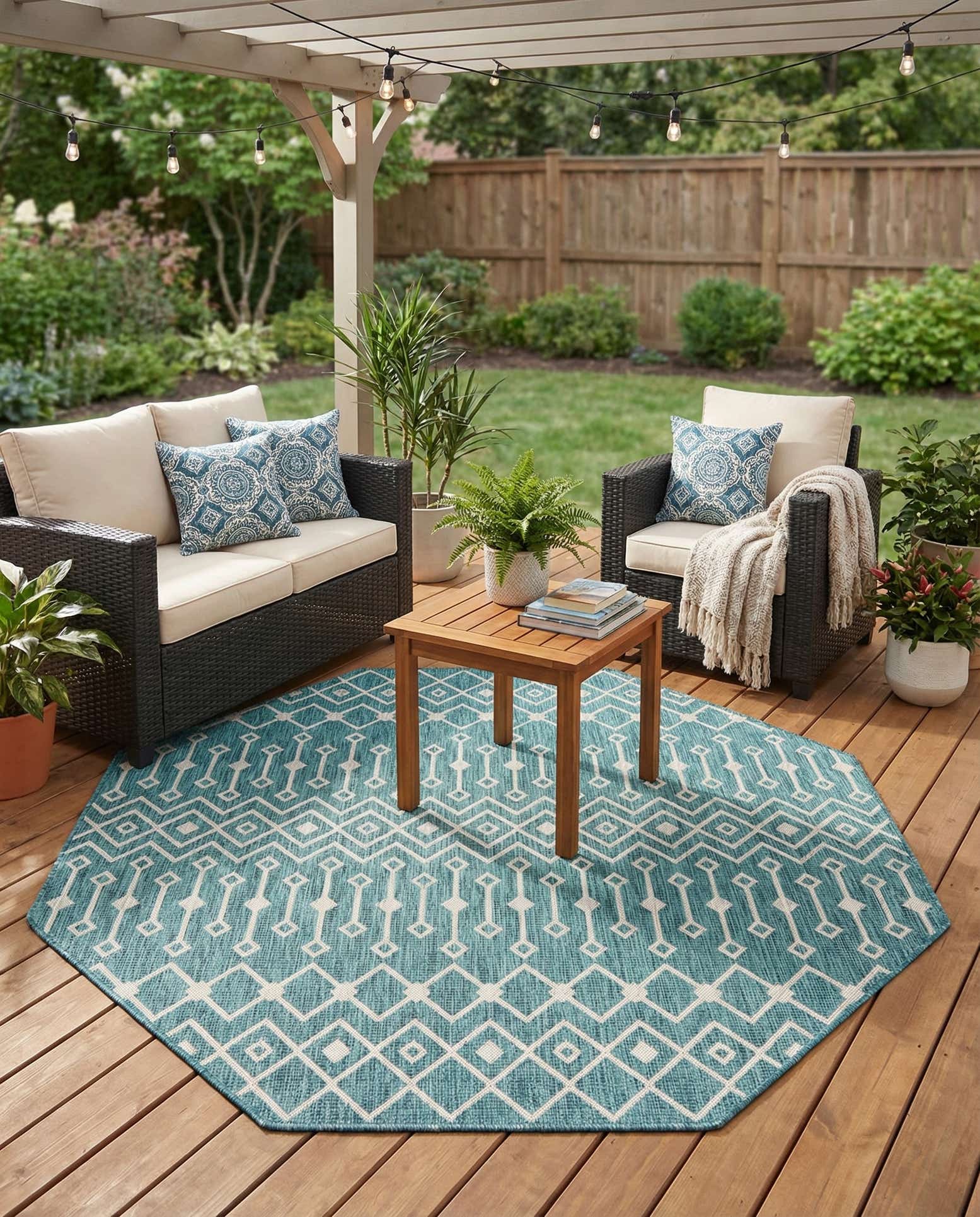 7' 10 x 7' 10 Easy-Clean Lattice Indoor / Outdoor Octagon Rug