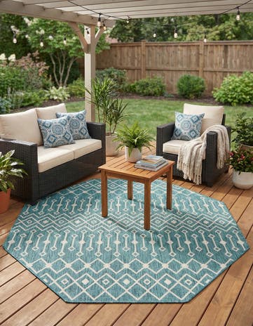 7' 10 x 7' 10 Easy-Clean Lattice Indoor / Outdoor Octagon Rug