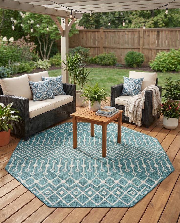 Detail image of 7' 10 x 7' 10 Easy-Clean Lattice Indoor / Outdoor Octagon Rug