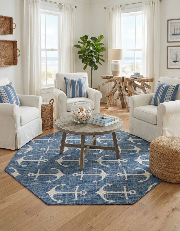 Detail image of 7' 10 x 7' 10  Washable Coastal Indoor / Outdoor Octagon Rug