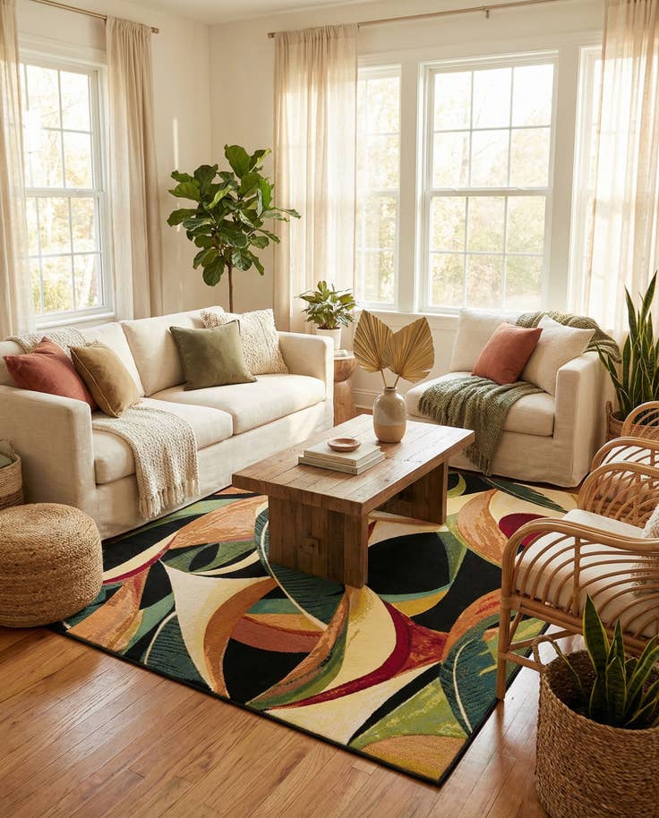 Detail image of 5' x 7' Easy-Clean Botanical Indoor / Outdoor Rug