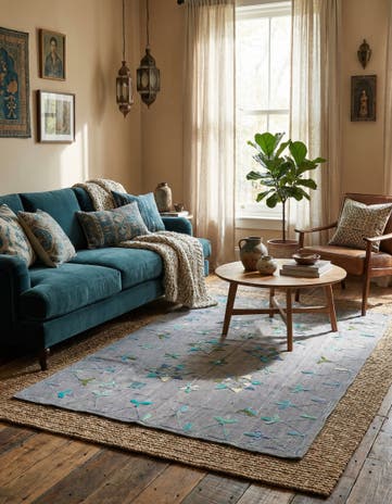 5' 5 x 7' 7 Hand Woven Kilim Suzani Wool Rug