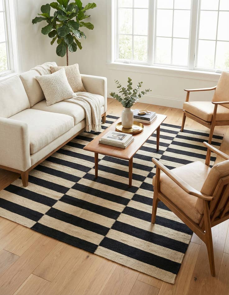 Detail image of 3' 4 x 4' 11  Hand Woven Kilim Modern Wool Rug