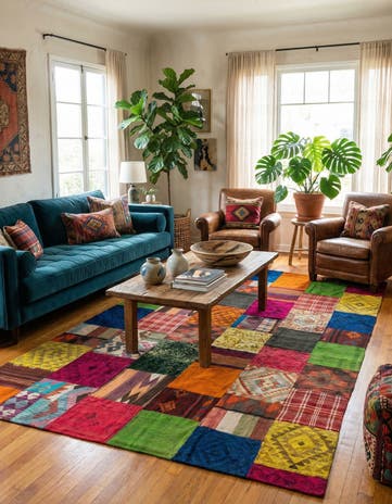 6' 8 x 9' 10 Hand Woven Kilim Patchwork Wool Rug
