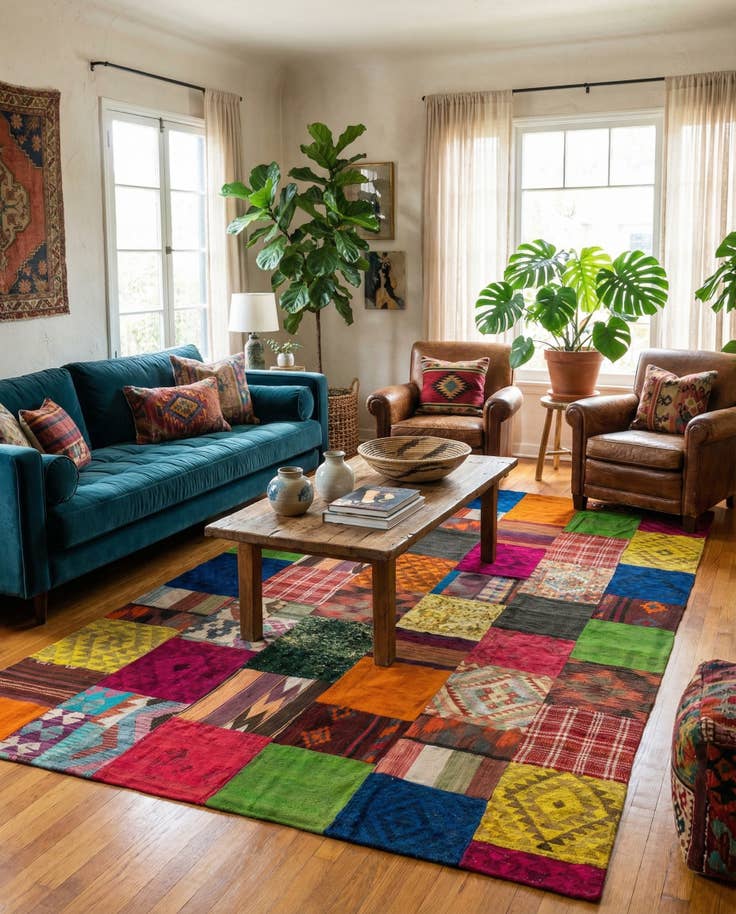 Detail image of 6' 8 x 9' 10 Hand Woven Kilim Patchwork Wool Rug
