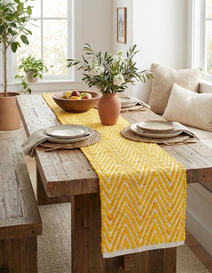 Detail image of  1' 2 x 10'  Hand Woven Chindi Chevron Table Runner Rug