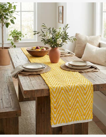 Yellow Hand Woven Chindi Chevron Table Runner Rug