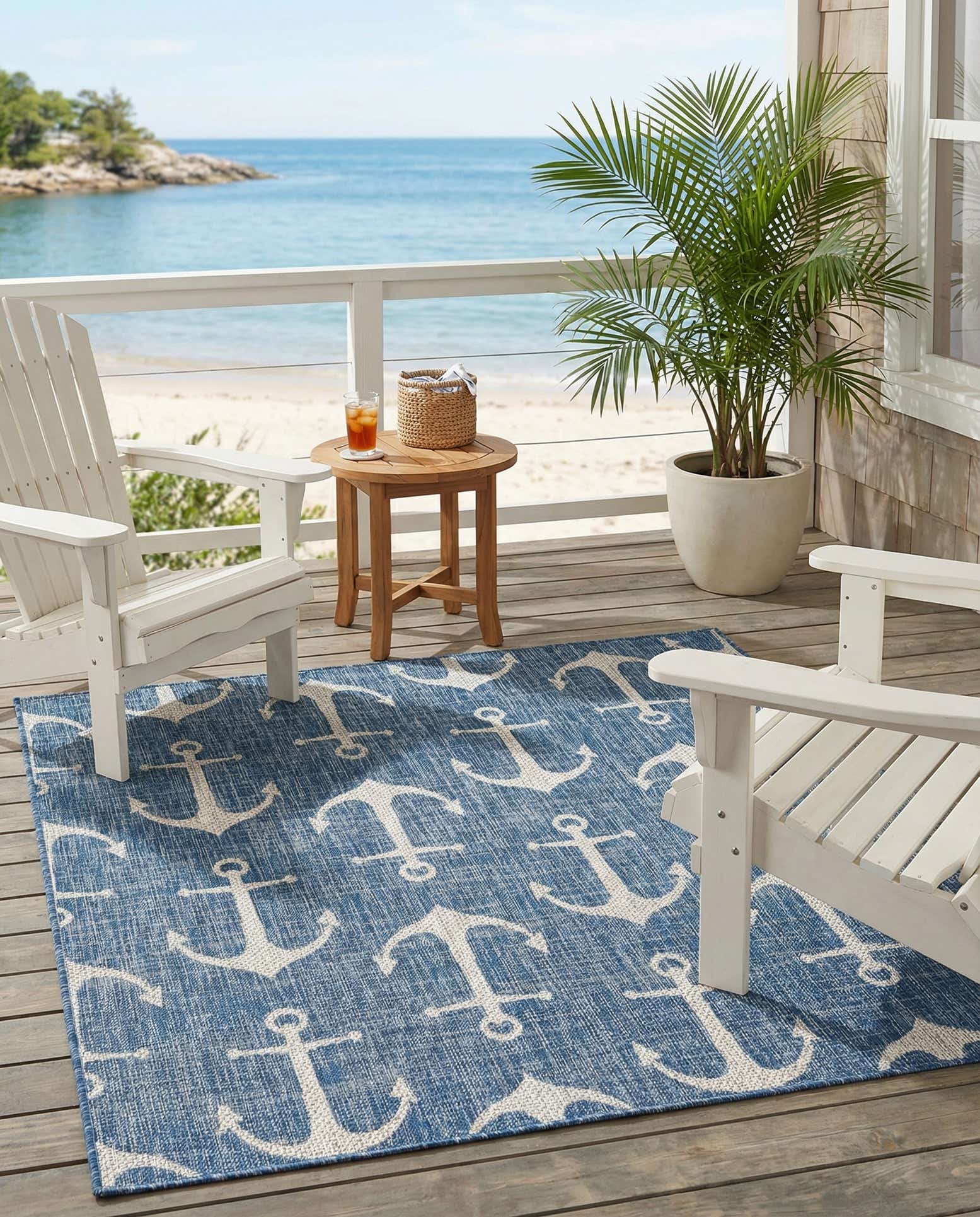 5' 3 x 5' 3 Easy-Clean Coastal Indoor / Outdoor Square Rug