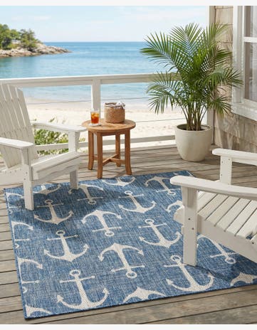 5' 3 x 5' 3 Easy-Clean Coastal Indoor / Outdoor Square Rug