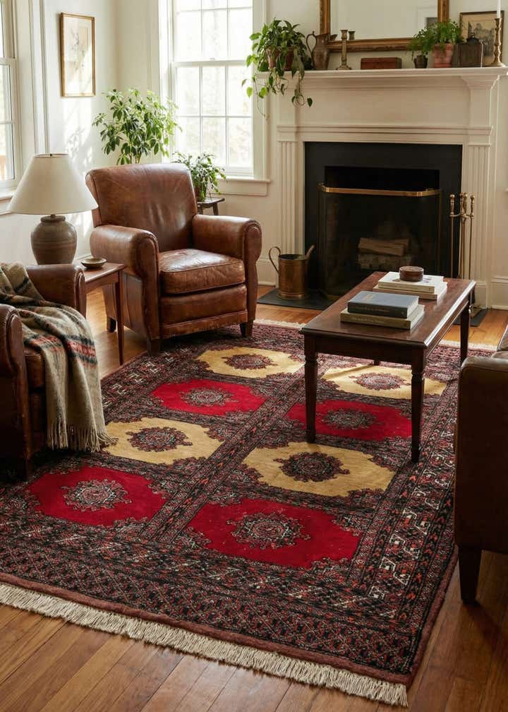 4' 3 x 5' 10 Hand Knotted Bokhara Oriental Wool Rug