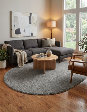 Gray Solid Frieze Oval Rug