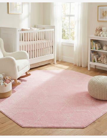 Light Pink Trellis Frieze Octagon Rug