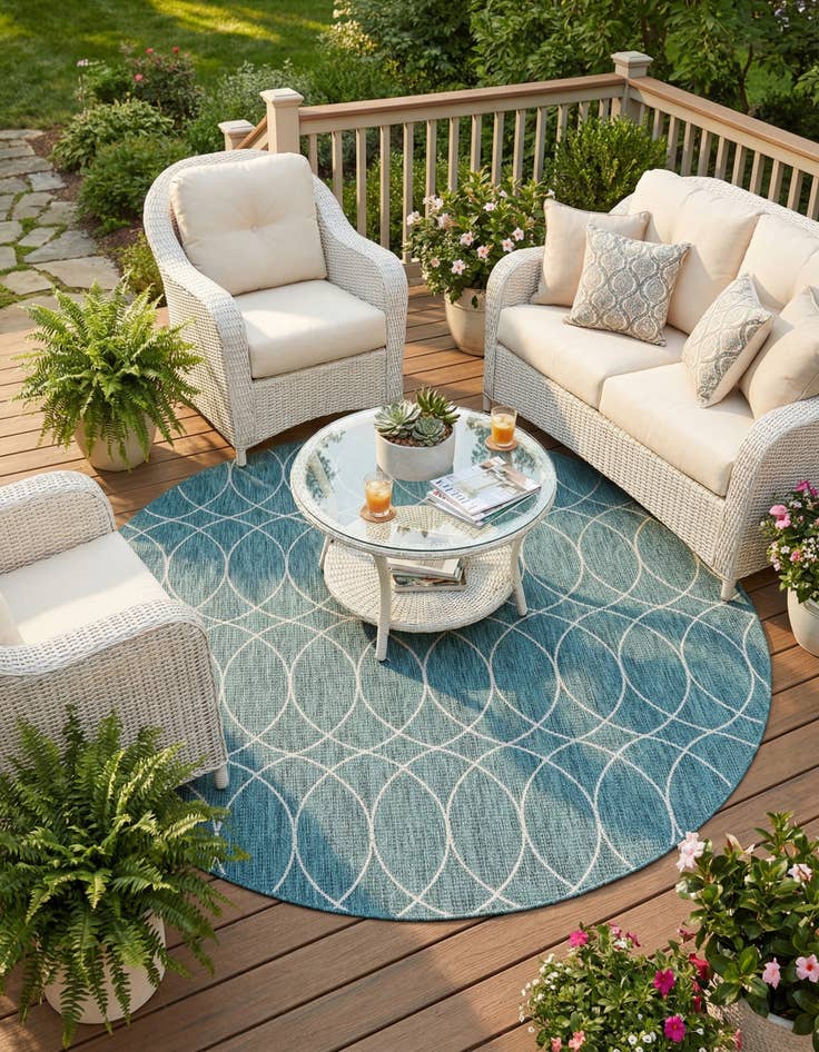 Detail image of  10' x 10'  Washable Lattice Indoor / Outdoor Round Rug