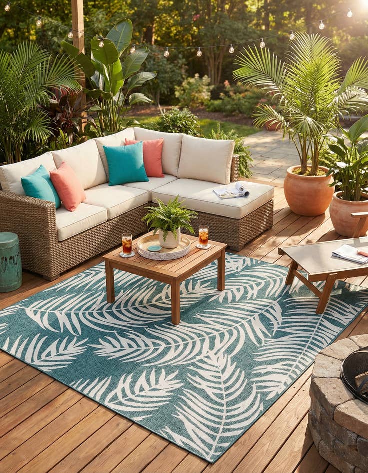 Detail image of  10' x 10'  Washable Botanical Indoor / Outdoor Square Rug