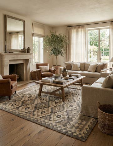 6' 8 x 9' 6 Hand Woven Kilim Maymana Wool Rug