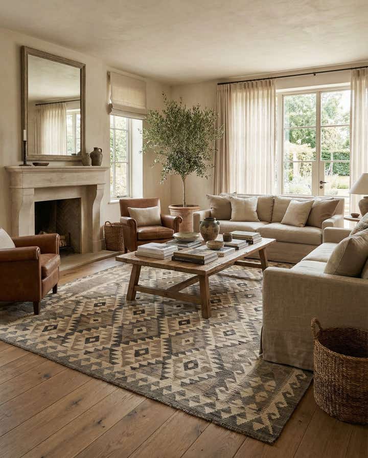 6' 8 x 9' 6 Hand Woven Kilim Maymana Wool Rug