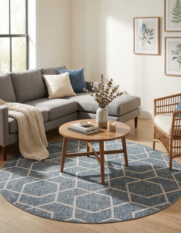 Harbor Blue Eco Trellis Round Rug