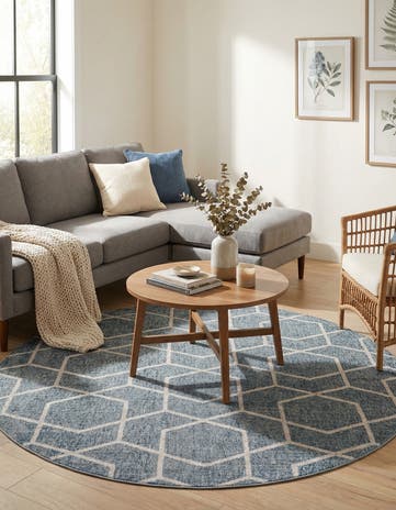 Harbor Blue Eco Trellis Round Rug