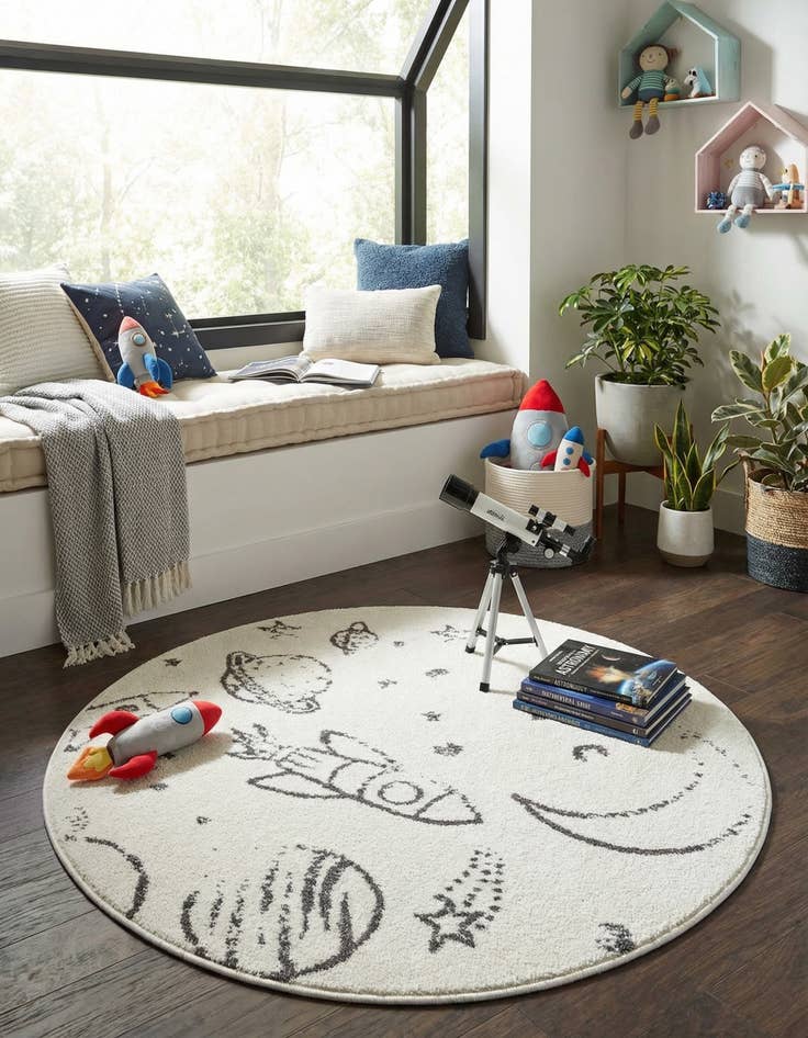 Detail image of 3' 3 x 3' 3 Planets Whimsy Kids Round Rug