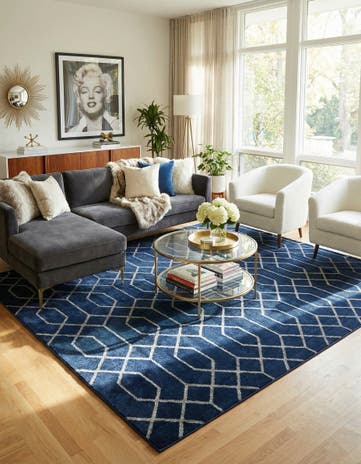 Navy Blue Silver Marilyn Monroe&trade; Glam Trellis Square Rug