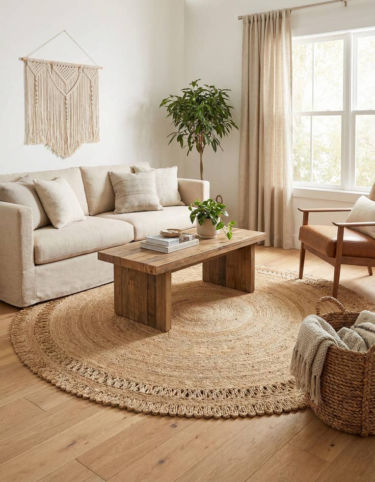 Detail image of 8' x 8'  Hand Braided Jute Round Rug