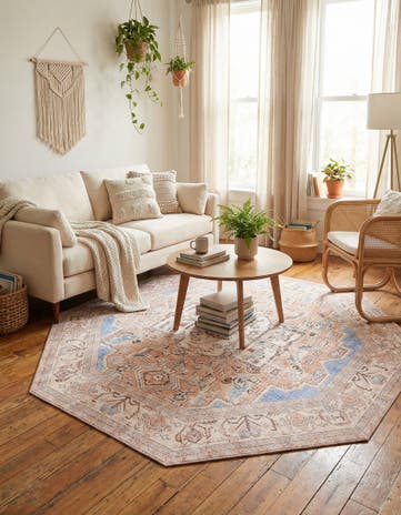 Blue Washable Timeless Octagon Rug