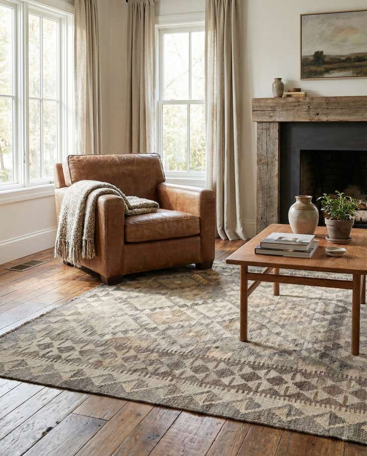 4' 5 x 5' 10 Hand Woven Kilim Maymana Wool Rug