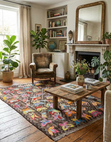 5' 6 x 7' 9 Hand Woven Kilim Suzani Wool Rug