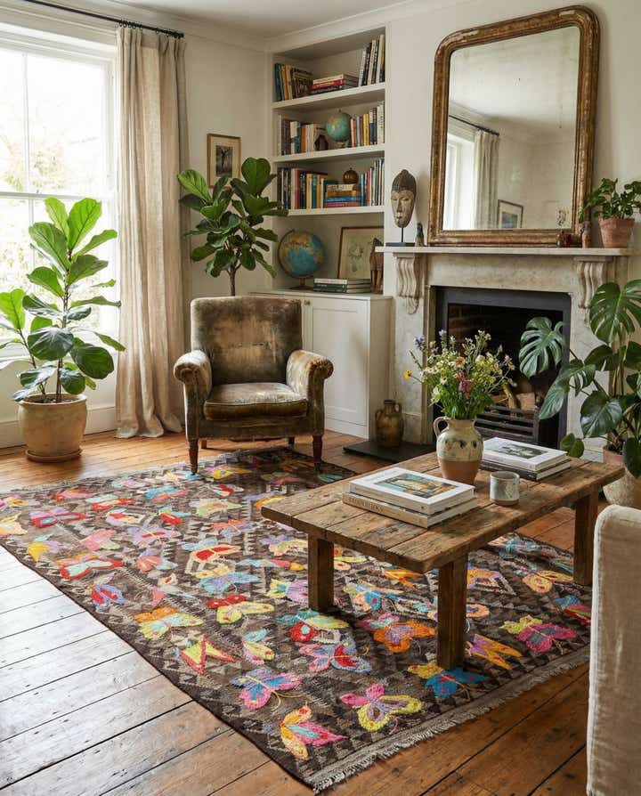 5' 6 x 7' 9 Hand Woven Kilim Suzani Wool Rug