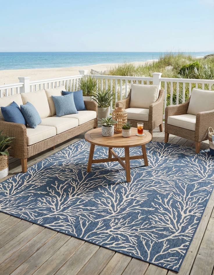 Detail image of 13' x 13'  Washable Coastal Indoor / Outdoor Square Rug
