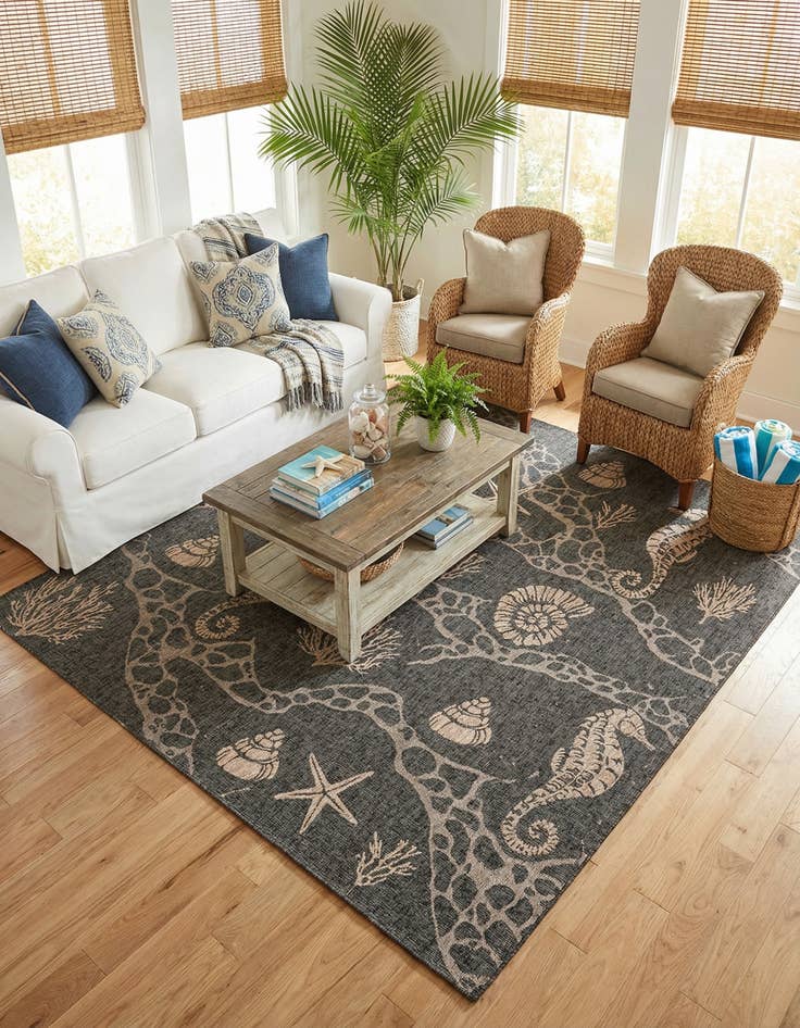 Detail image of  10' x 10'  Washable Coastal Indoor / Outdoor Square Rug