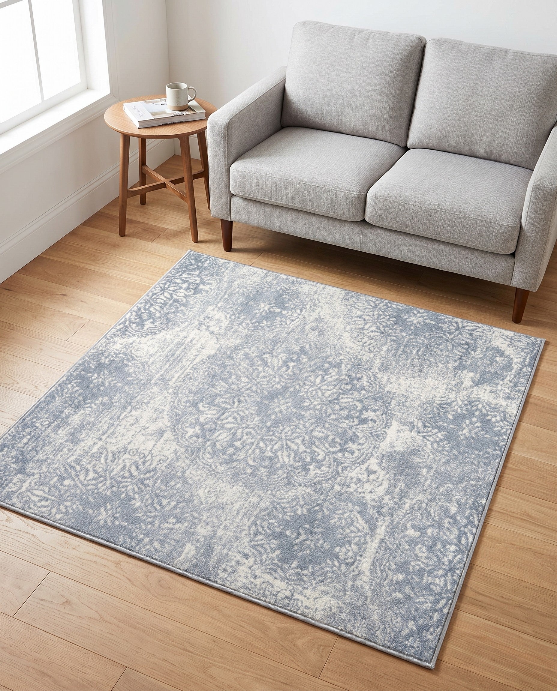 Light Blue and Ivory Monte Carlo Square Rug