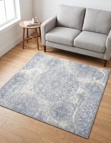 Light Blue and Ivory Monte Carlo Square Rug