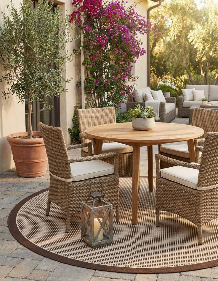 Detail image of  7' 10 x 7' 10  Washable Border Indoor / Outdoor Round Rug