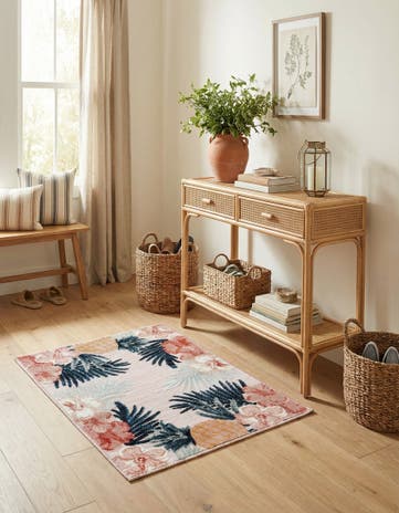 Pink Easy-Clean Botanical Indoor / Outdoor Rug