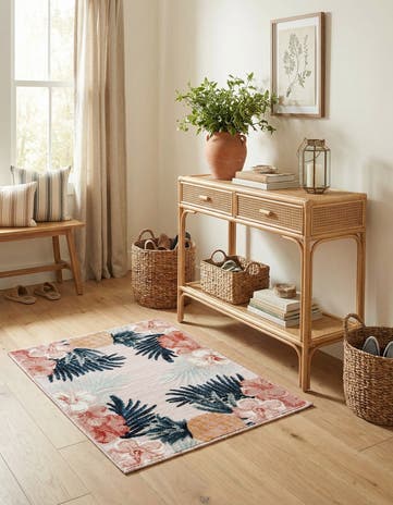 Pink Easy-Clean Botanical Indoor / Outdoor Rug