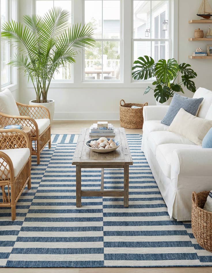 Detail image of 7' 10 x 7' 10  Washable Striped Indoor / Outdoor Square Rug
