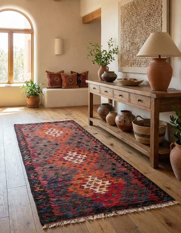 4' 4 x 8' 5 Hand Woven Kilim Fars Wool Runner Rug