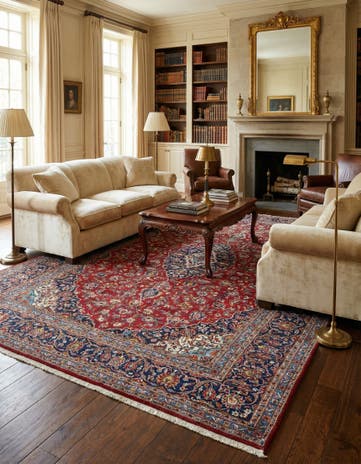 9' 8 x 13' 3 Hand Knotted Kashan Persian Wool Rug