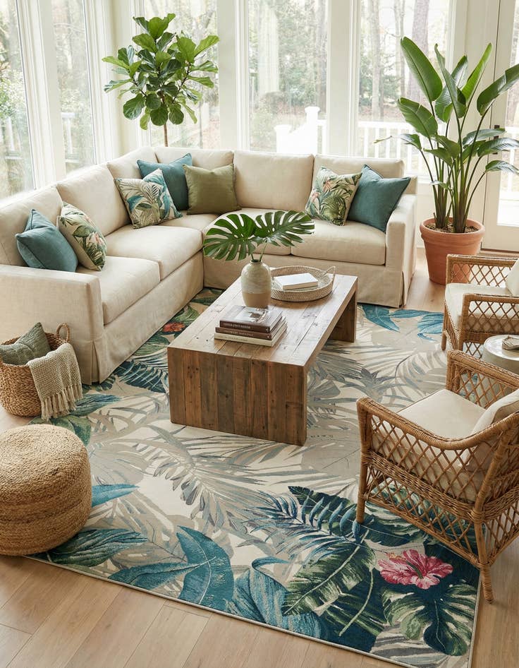 Detail image of 12' x 16'  Washable Botanical Indoor / Outdoor Rug
