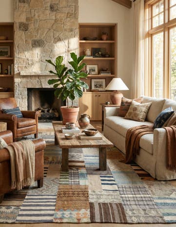 6' 6 x 9' 8 Hand Woven Kilim Patchwork Wool Rug
