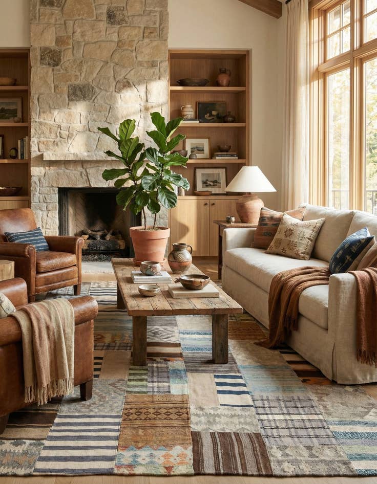 Detail image of 6' 6 x 9' 8  Hand Woven Kilim Patchwork Wool Rug