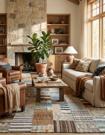 6' 6 x 9' 8 Hand Woven Kilim Patchwork Wool Rug
