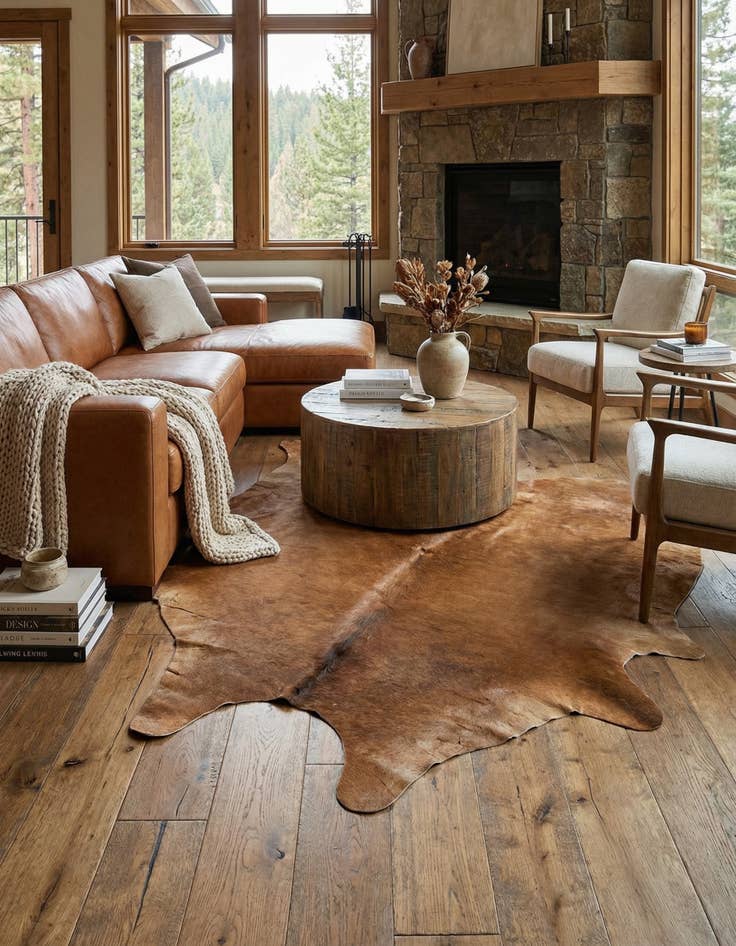 Detail image of 6' 5 x 6' 8 Cowhide Leather Square Rug