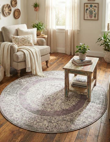 Purple New Vintage Round Rug