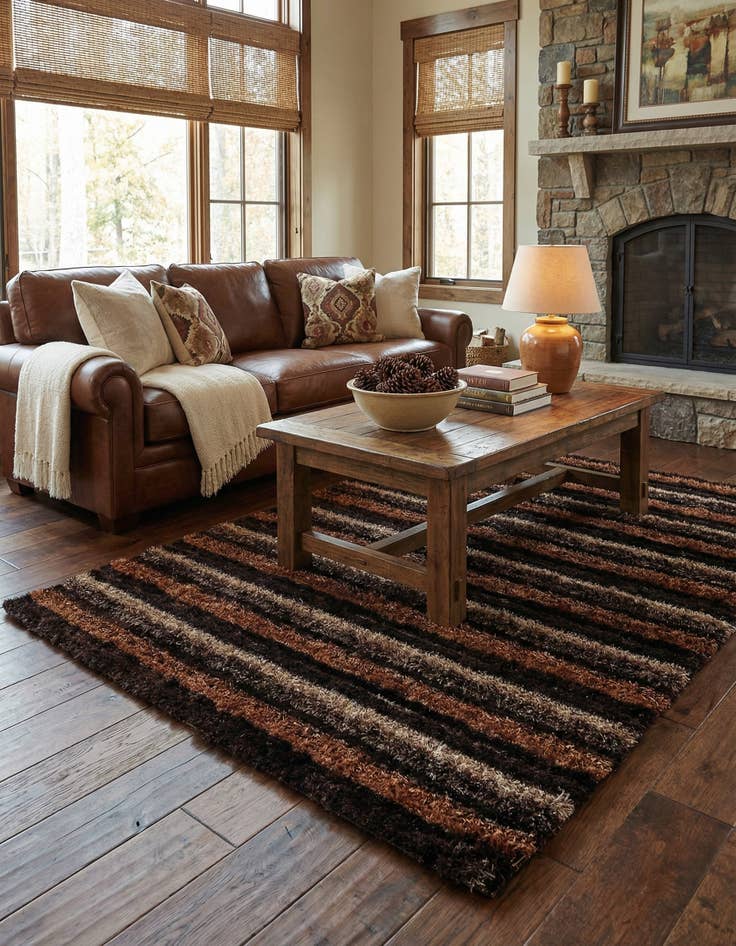 Detail image of  5' x 6' 8  Hand Knotted Multi-Tone Shag Rug