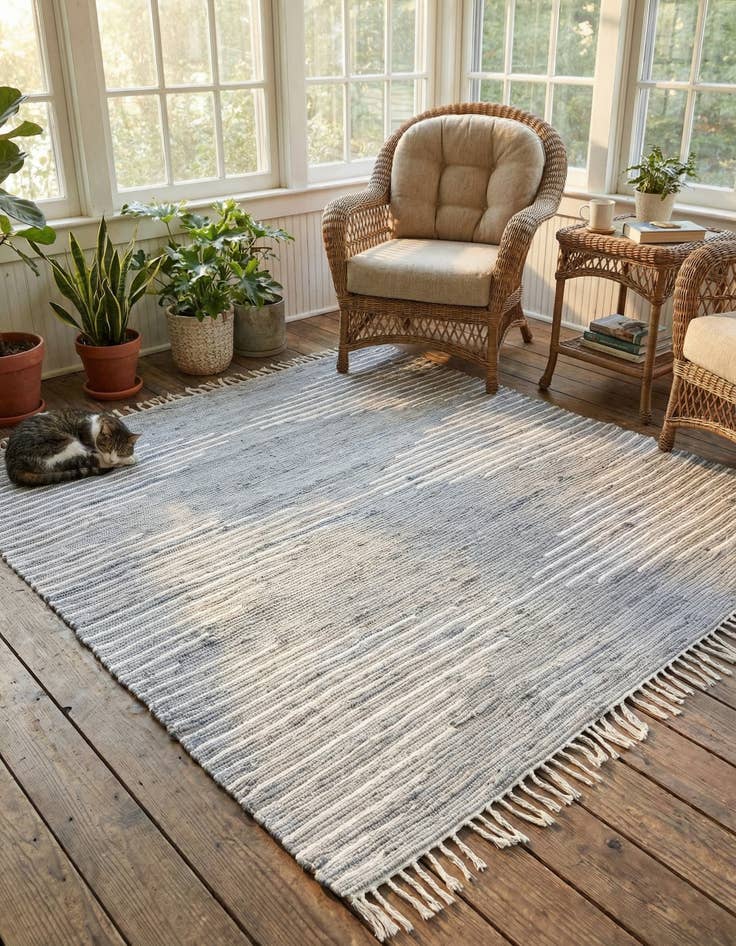 Detail image of  7' 1 x 7' 1  Hand Woven Chindi Cotton Square Rug